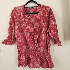 Floral Ruffle Women's Top - Pink